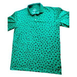 Men's Proud 90 Golf is Fun Polo Button Short Sleeve Shirt Green Black Print - XL